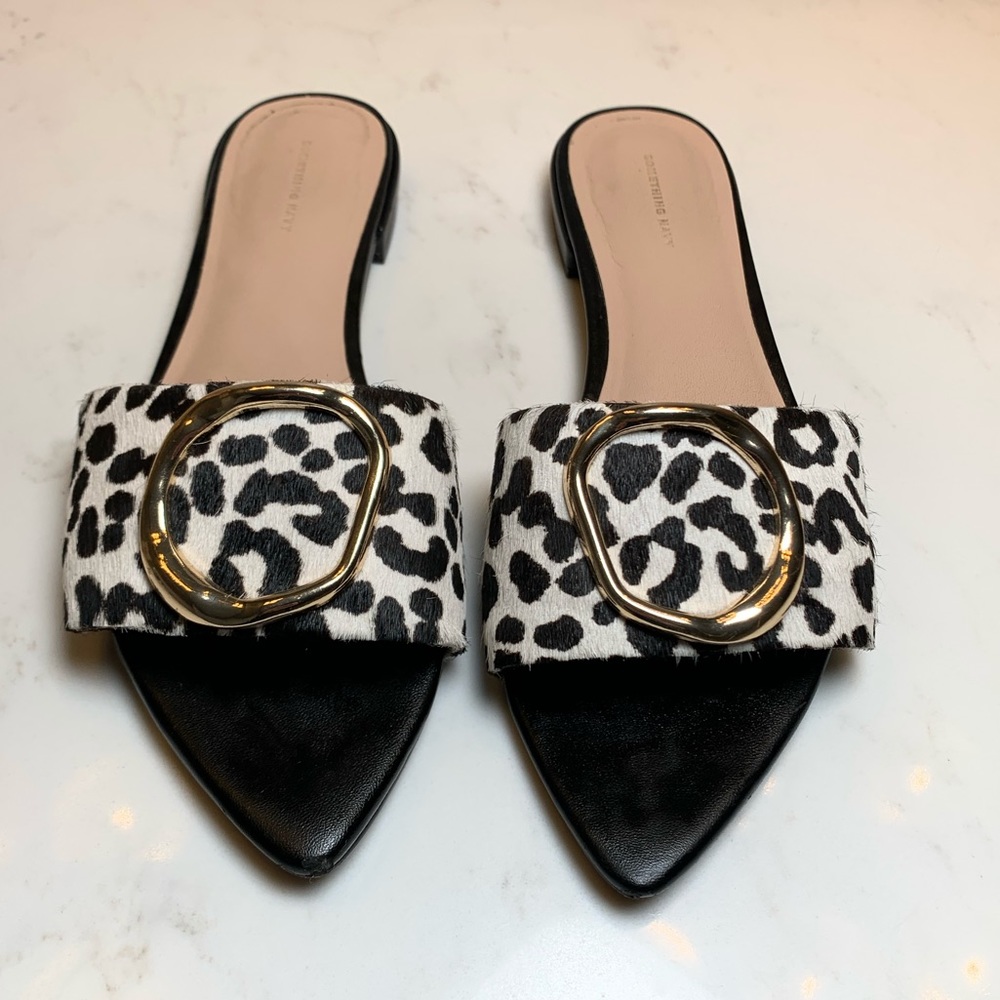 Something Navy Cow-Print Slides